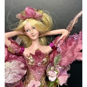 Mark Roberts Fairy Hanging Ornament Fabric Art Doll w/ Flowers & Wings Vintage J